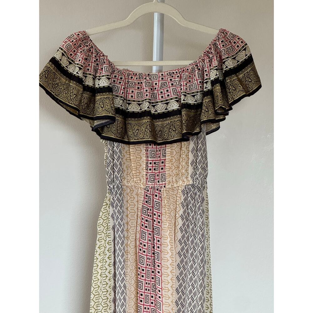 Vintage Silk High Low Off Shoulder Ruffle Midi Dress Feminine Boho Cottagecore M - Picture 5 of 8